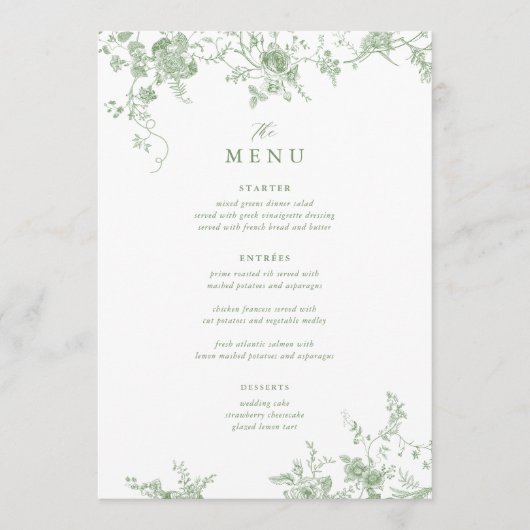 12x18" Viktorianisches Blumenmenü Menükarte (Vorderseite)