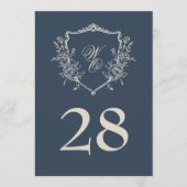 12x18 Vintage Wappen Navy Cream Hochzeit Tischnumm (Vorderseite)