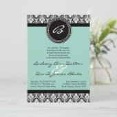 12x18 Wedding Einladung Aquamarin & Black Damask (Stehend Vorderseite)