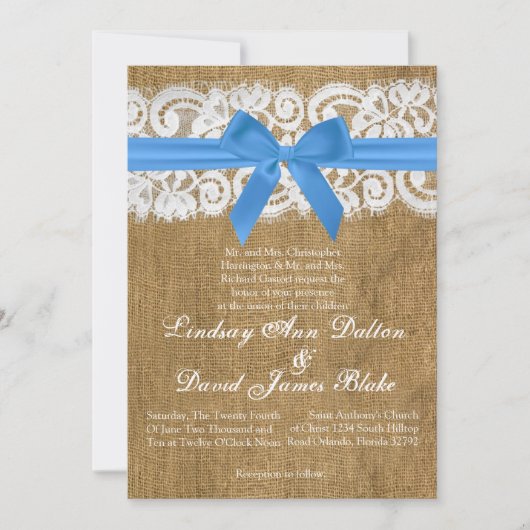 12x18 Wedding Einladung Blue Burlap Lace (Vorderseite)