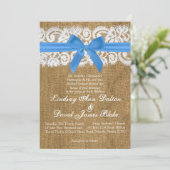 12x18 Wedding Einladung Blue Burlap Lace (Stehend Vorderseite)