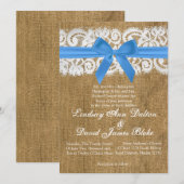 12x18 Wedding Einladung Blue Burlap Lace (Vorne/Hinten)