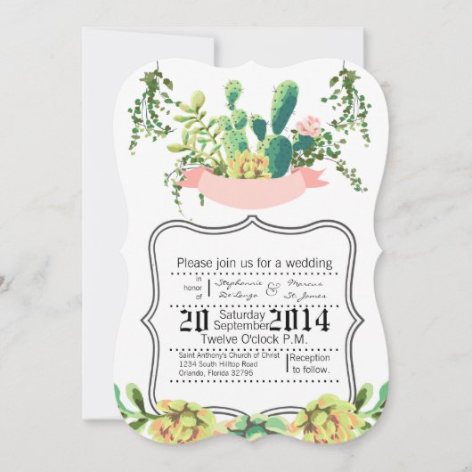12x18 Wedding Einladung Bohemisch Cactus succulent (Vorderseite)