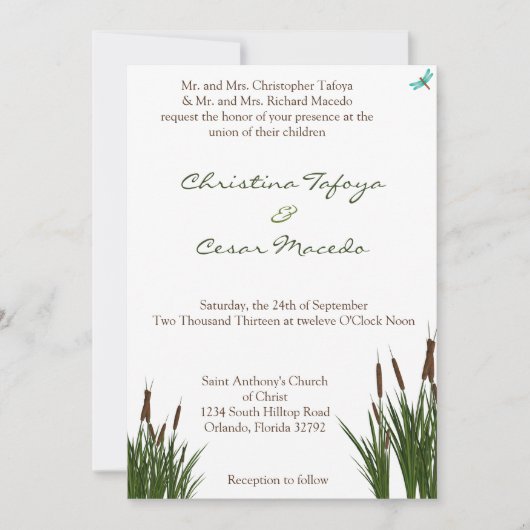 12x18 Wedding Einladung Cattail/Dragonfly in Farbe (Vorderseite)