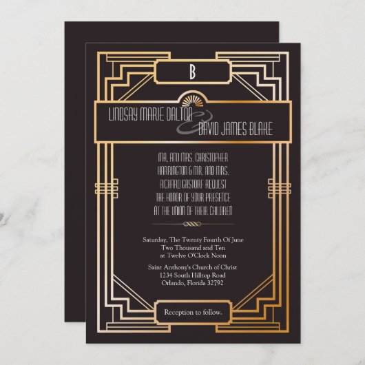 12x18 Wedding Einladung Gatsby Thema (Vorne/Hinten)