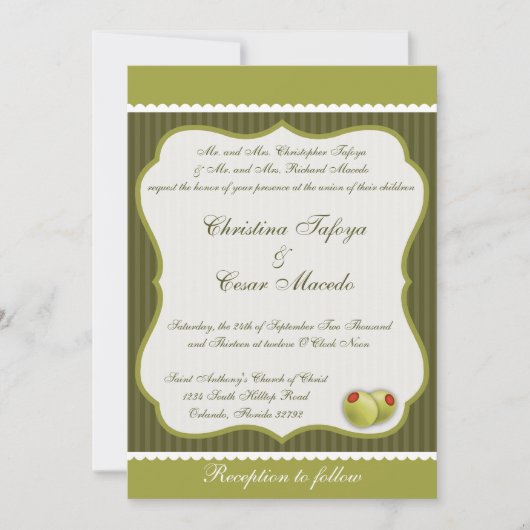 12x18 Wedding Einladung Martini Olive Green Stripe (Vorderseite)