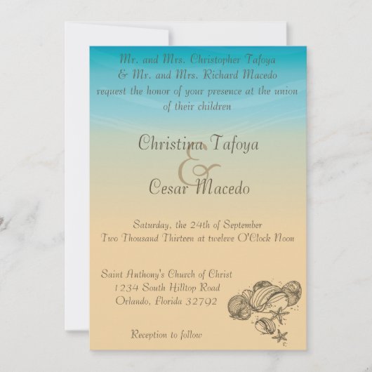 12x18 Wedding Einladung Ocean Beach Shore Seashell (Vorderseite)