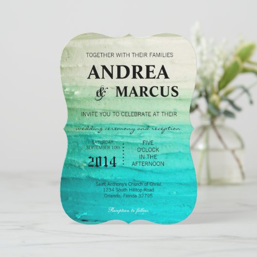 12x18 Wedding Einladung Ombre Blue Zuckerguss (Stehend Vorderseite)