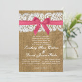 12x18 Wedding Einladung Pink Burlap Lace (Stehend Vorderseite)