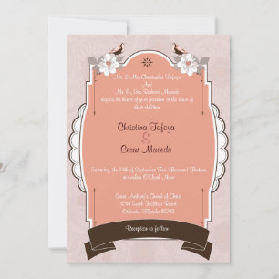 12x18 Wedding Einladung Rosa/Braun Blumen Love Bir
