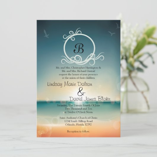 12x18 Wedding Einladung Sunset Beach (Stehend Vorderseite)