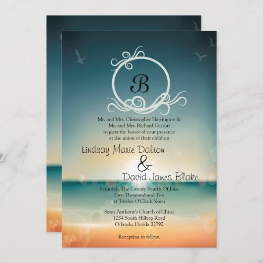 12x18 Wedding Einladung Sunset Beach (Vorne/Hinten)