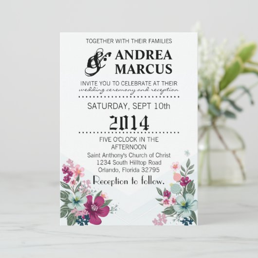 12x18 Wedding Einladung Tropische Blume auf Blue O (Stehend Vorderseite)