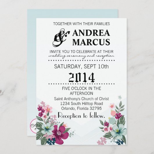 12x18 Wedding Einladung Tropische Blume auf Blue O (Vorne/Hinten)