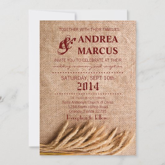 12x18 Wedding Einladung Wheat on Burlap Sack Count (Vorderseite)