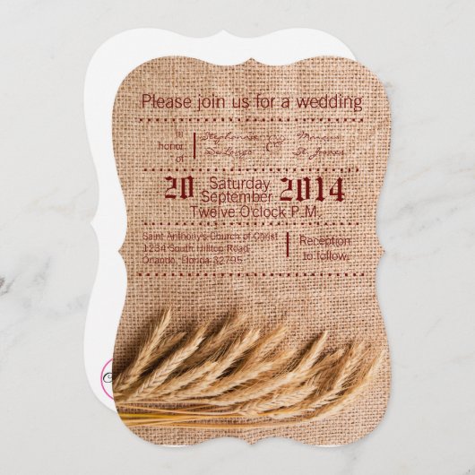 12x18 Wedding Einladung Wheat on Burlap Sack Count (Vorne/Hinten)