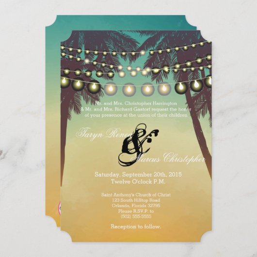 12x18 Wedding Invitation Beach Sunset Palm Tree St Einladung (Vorne/Hinten)