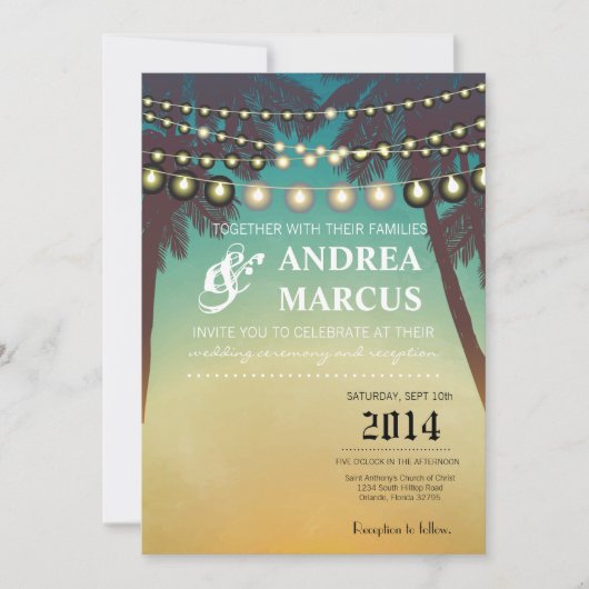12x18 Wedding Invitation Beach Sunset Palm Tree St Einladung (Vorderseite)