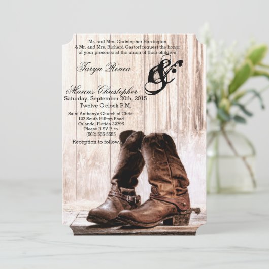 12x18 Wedding Invitation Boots Country Rustic West Einladung (Stehend Vorderseite)