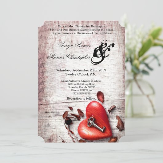 12x18 Wedding Invitation Country Wood Key zu meine Einladung (Stehend Vorderseite)