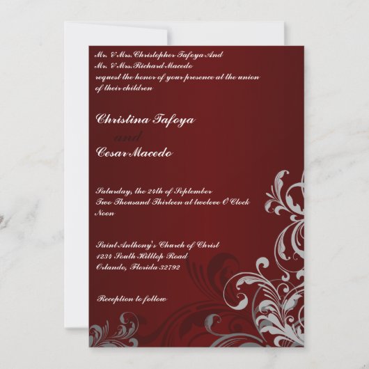 12x18 Wedding Invitation Dark Maroon Gray Wirbel Einladung (Vorderseite)