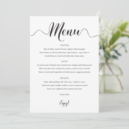 12x18 Wedding Menu Schwarz & Weiß Menükarte (Stehend Vorderseite)