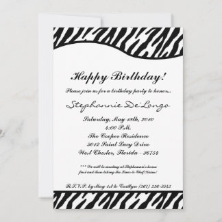12x18 White & Black Zebra Geburtstagsparty Einladu Einladung