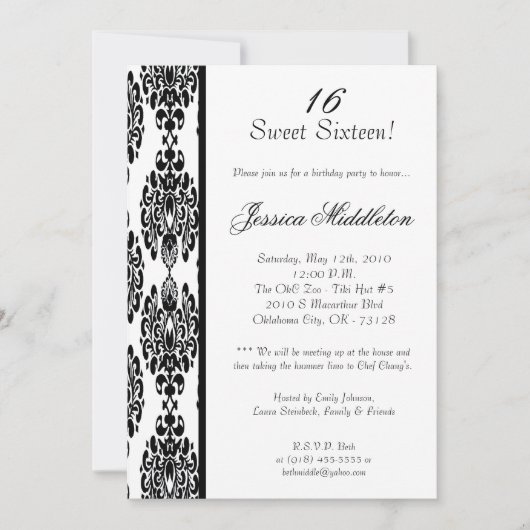 12x18 White Damask Geburtstagsparty Einladung (Vorderseite)