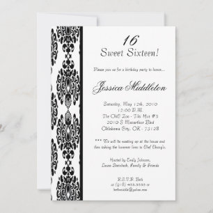 12x18 White Damask Geburtstagsparty Einladung