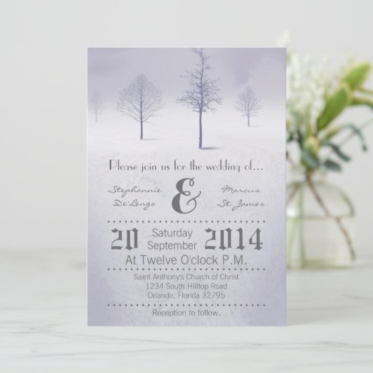 12x18 Winter Wonderland Bäume Sno Wedding Einladun Einladung (Stehend Vorderseite)