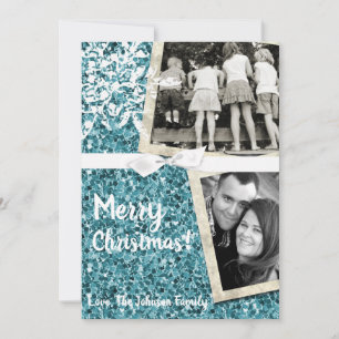 12x18 XMAS Christmas Blue Glitzer Snowfl FOTO Card Feiertagskarte
