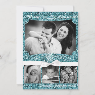 12x18 XMAS Christmas Blue Glitzer Snowfla FOTOkart Feiertagskarte