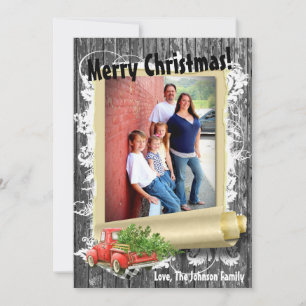 12x18 XMAS Red Christmas Truck Tree Wood FOTO Card Feiertagskarte