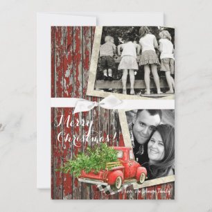 12x18 XMAS Red Christmas Truck Tree Wood FOTO Card Feiertagskarte