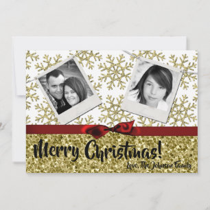 12x18 XMAS Weihnachts Gold Snowflake Glitt FOTOkar Feiertagskarte