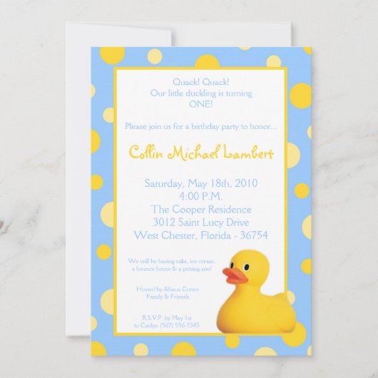 12x18 Yellow Blu Rubber Ducky Geburtstag Einladung (Vorderseite)