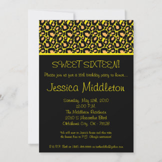 12x18 Yellow Cheetah Print 16. Geburtstag Einladun Einladung