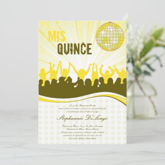 12x18 Yellow Dance Party Quinceanera Einladung (Stehend Vorderseite)