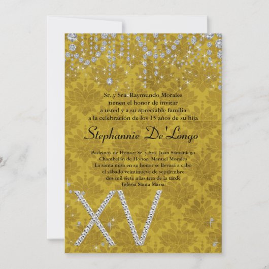 12x18 Yellow Diamond Quinceanera Einladung zum Geb (Vorderseite)