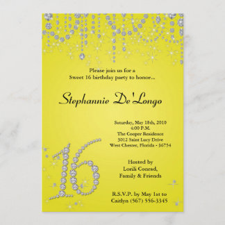12x18 Yellow Diamond Sweet 16 Geburtstag Einladung