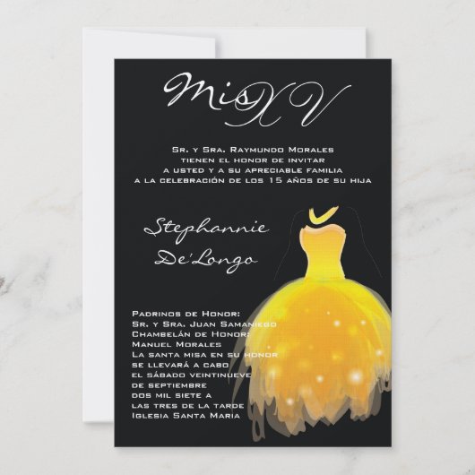 12x18 Yellow Dress Quinceanera Birthday Einladung (Vorderseite)