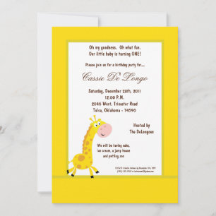 12x18 Yellow Giraffe Geburtstagsfeier Einladung