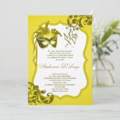 12x18 Yellow Masquerade Maske Quinceanera Einladun Einladung (Stehend Vorderseite)