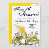 12x18 Yellow Masquerade Sweet 16 Geburtstag Einlad Einladung (Vorne/Hinten)