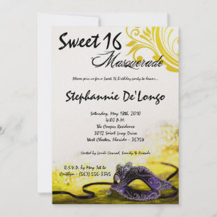 12x18 Yellow Masquerade Sweet 16 Geburtstag Einlad Einladung