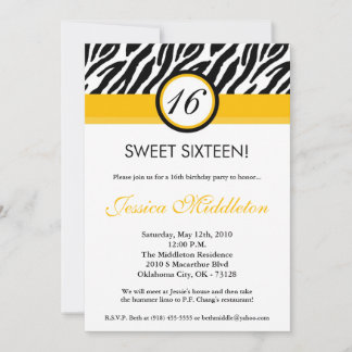 12x18 Yellow Zebra Print 16. Geburtstag Einladung