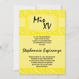 12x18 Yellow Zebra Print Quinceanera 15 Einladung