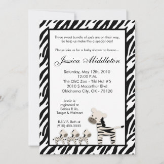 12x18 Zebra Momma TRIPLET Kinderdusche Einladung
