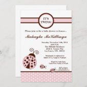 12x18 ZWILLINGE Baby-Duschen-Einladung rosa Einladung (Vorne/Hinten)