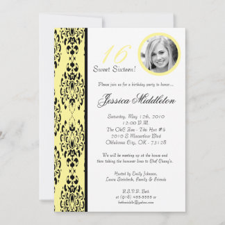 12x18Light Yellow Damask 16 Geburtstagsparty Einla Einladung